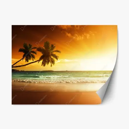 Pegatina reposicionable atardecer en la playa del Caribe – Pixers®