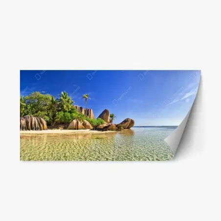 Pegatina reposicionable paisaje tropical con rocas graníticas y agua cristalina – Pixers®