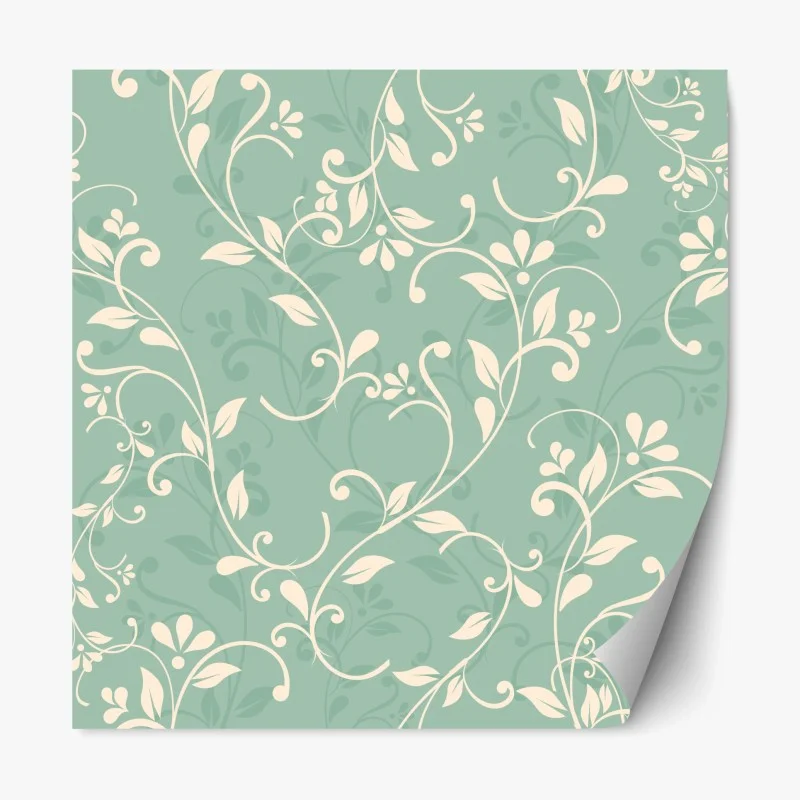 Pegatina reposicionable motivo floral elegante en verde agua y crema