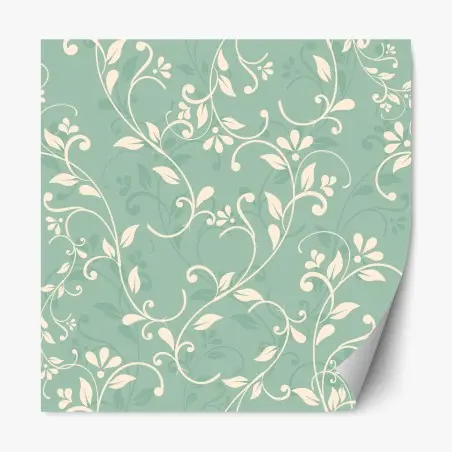 Pegatina reposicionable motivo floral elegante en verde agua y crema – Pixers®
