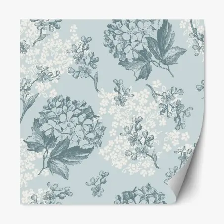Pegatina reposicionable estampado botánico de hortensias en tonos azules – Pixers®