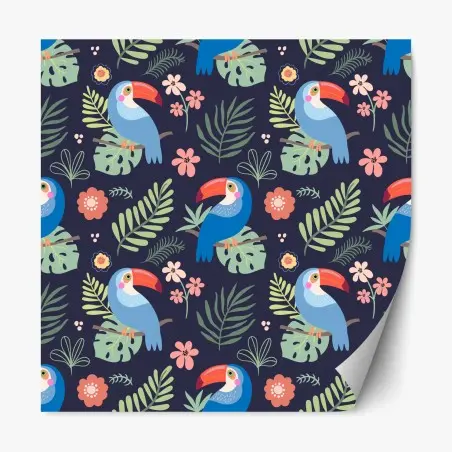 Pegatina reposicionable estampado tropical de tucanes y hojas – Pixers®