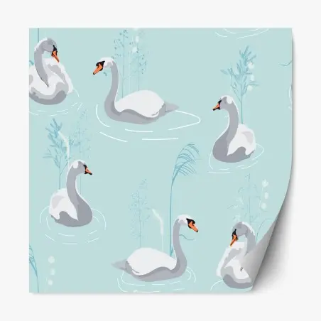 Pegatina reposicionable cisnes en estanque azul pastel – Pixers®