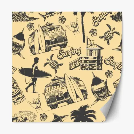 Pegatina reposicionable diseño retro de surf y vida playera – Pixers®