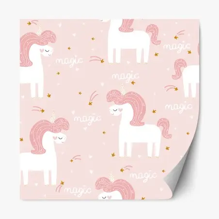 Pegatina reposicionable diseño de unicornios rosas y estrellas doradas – Pixers®