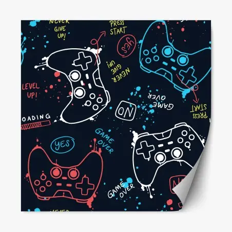 Pegatina reposicionable patrón gamer en colores neón sobre fondo oscuro – Pixers®