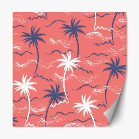 Pegatina reposicionable diseño tropical de palmeras en coral – Pixers®