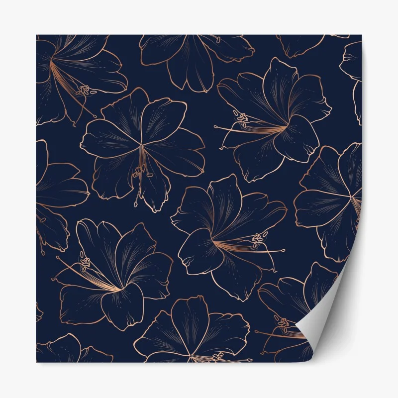 Pegatina reposicionable diseño floral noche azul con contornos dorados
