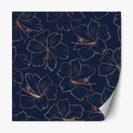 Pegatina reposicionable diseño floral noche azul con contornos dorados – Pixers®