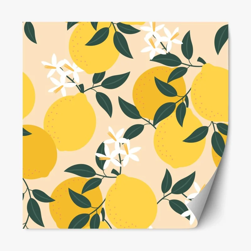 Pegatina reposicionable diseño de limones y flores sobre fondo suave
