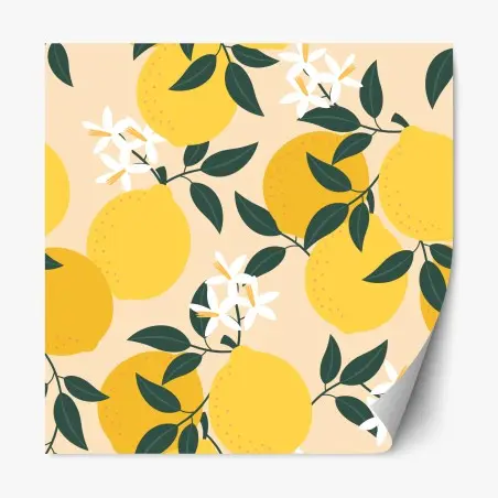 Pegatina reposicionable diseño de limones y flores sobre fondo suave – Pixers®