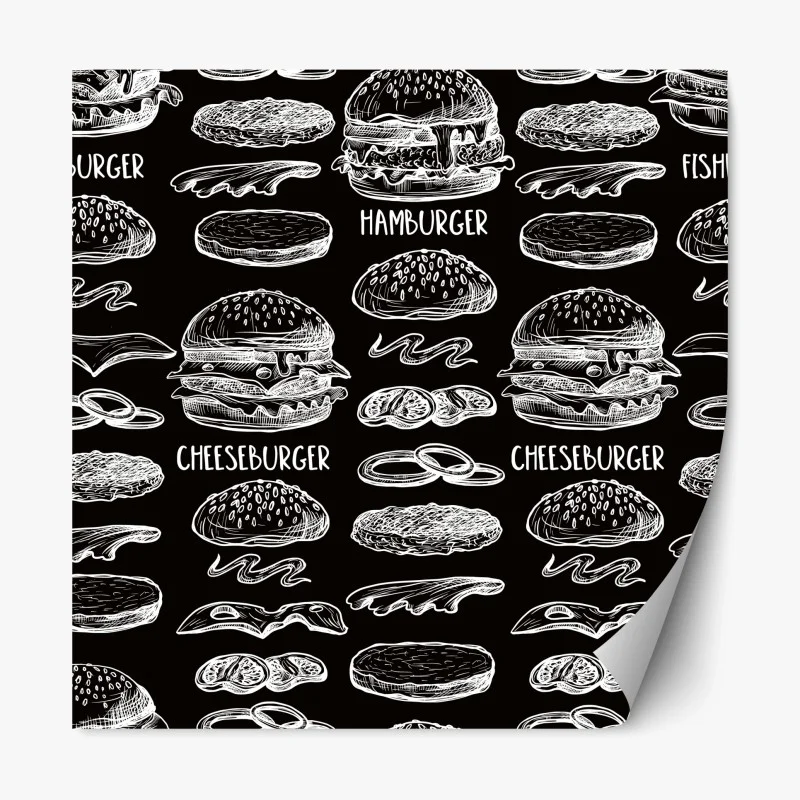 Pegatina reposicionable patrón de hamburguesas estilo pizarra