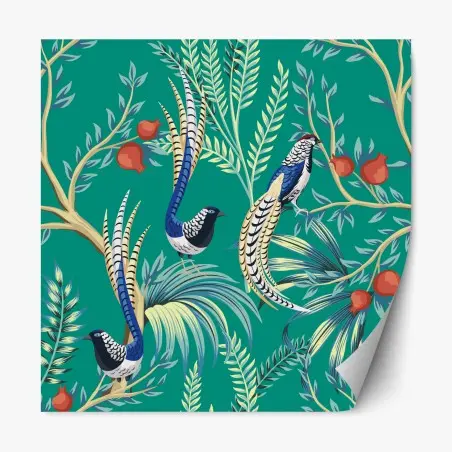 Pegatina reposicionable estampado tropical con faisanes y granadas – Pixers®