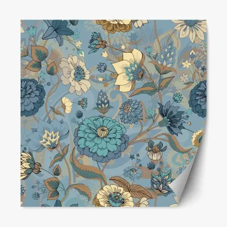 Pegatina reposicionable patrón floral vintage en tonos azules y turquesa – Pixers®