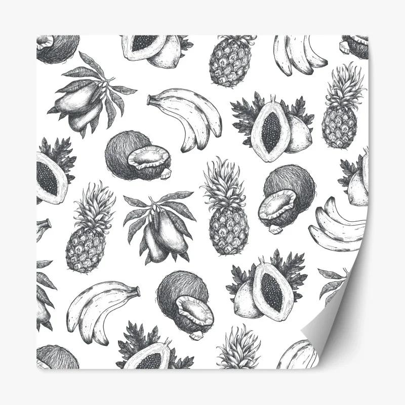 Pegatina reposicionable patrón de frutas tropicales en estilo boceto