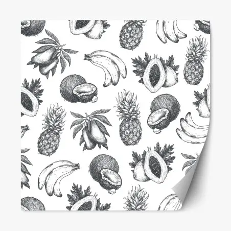 Pegatina reposicionable patrón de frutas tropicales en estilo boceto – Pixers®