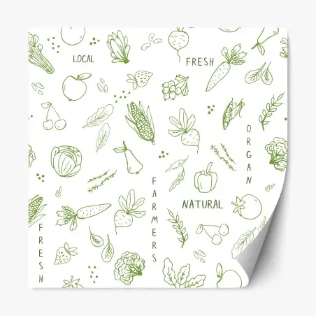 Pegatina reposicionable diseño orgánico de frutas y verduras en trazos verdes – Pixers®