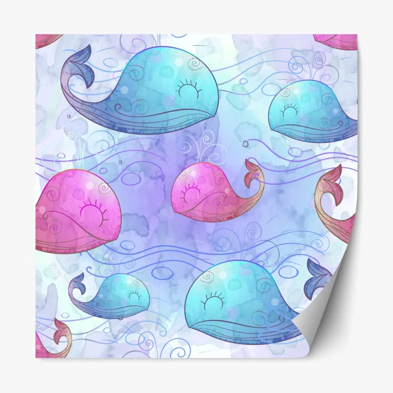 Pegatina reposicionable ballenas acuareladas en tonos pastel para decoración infantil