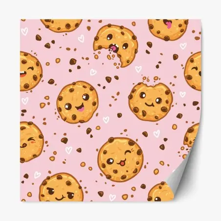 Pegatina reposicionable patrón de galletas kawaii sobre fondo rosa – Pixers®