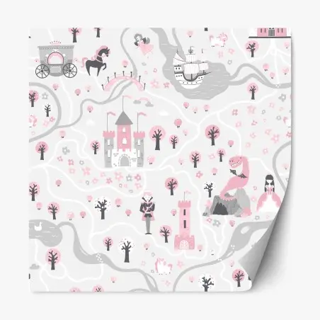 Pegatina reposicionable mapa de cuento de hadas en rosa y gris – Pixers®