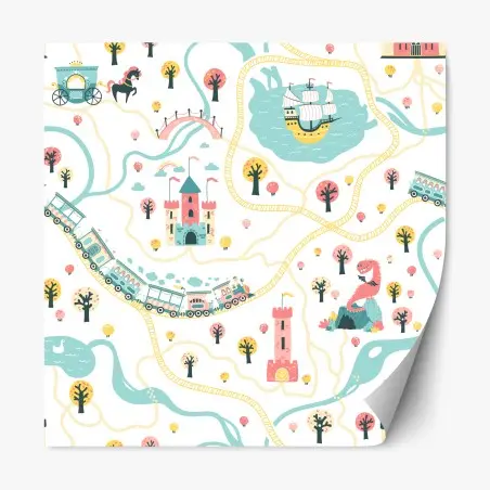 Pegatina reposicionable mapa de cuento de hadas en colores pastel – Pixers®
