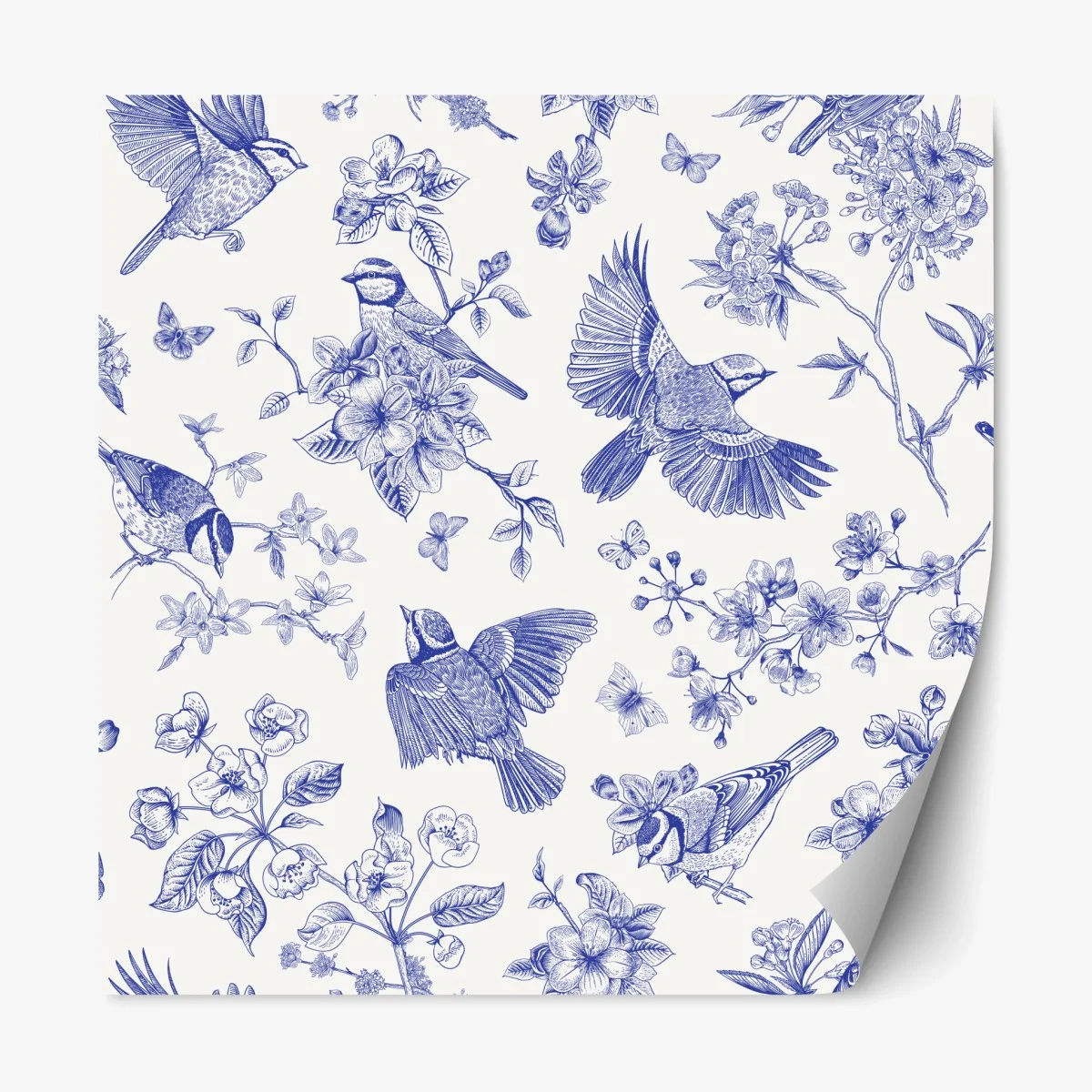 Pegatina reposicionable patrón botánico de aves en tinta azul – Pixers® Pegatina reposicionable patrón botánico de aves en tinta azul – Pixers®