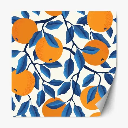 Pegatina reposicionable estampado de naranjas y hojas azules – Pixers®