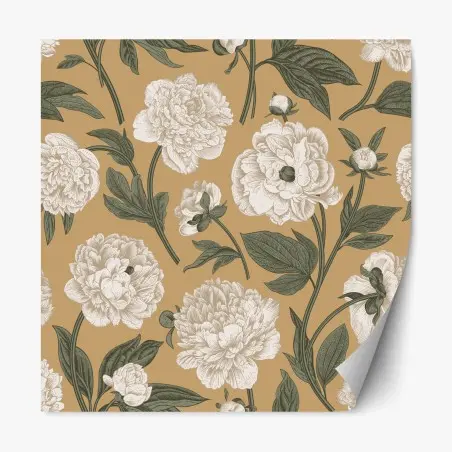 Pegatina reposicionable estampado botánico de peonías sobre fondo beige – Pixers®
