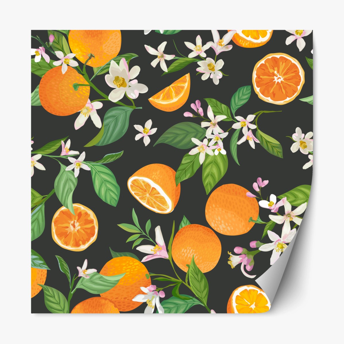 Pegatina reposicionable estampado de naranjas y flores sobre fondo oscuro – Pixers®