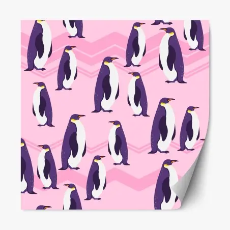 Pegatina reposicionable patrón de pingüinos morados sobre fondo rosa – Pixers®