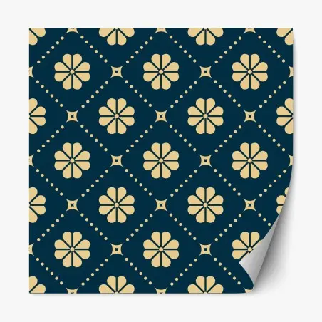 Pegatina reposicionable patrón floral geométrico en azul marino y crema – Pixers®