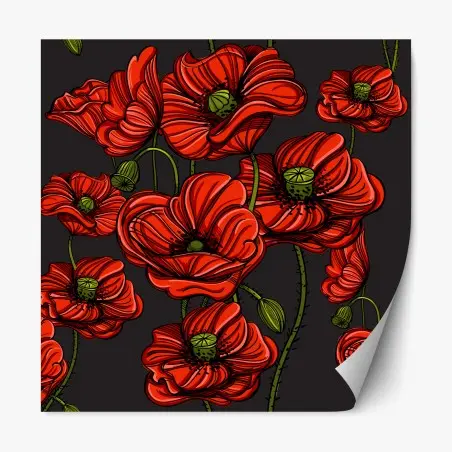 Pegatina reposicionable amapolas rojas sobre fondo oscuro – Pixers®
