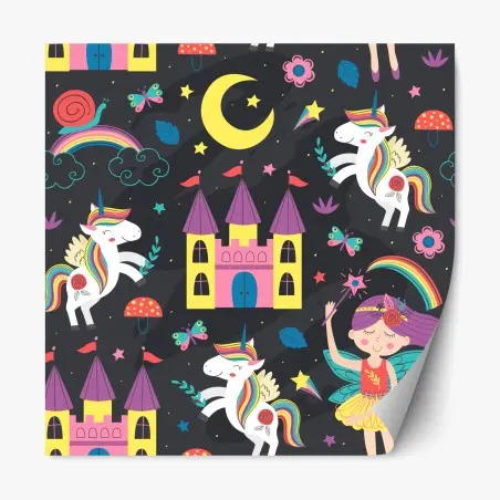 Pegatina reposicionable mundo mágico de unicornios y hadas – Pixers®