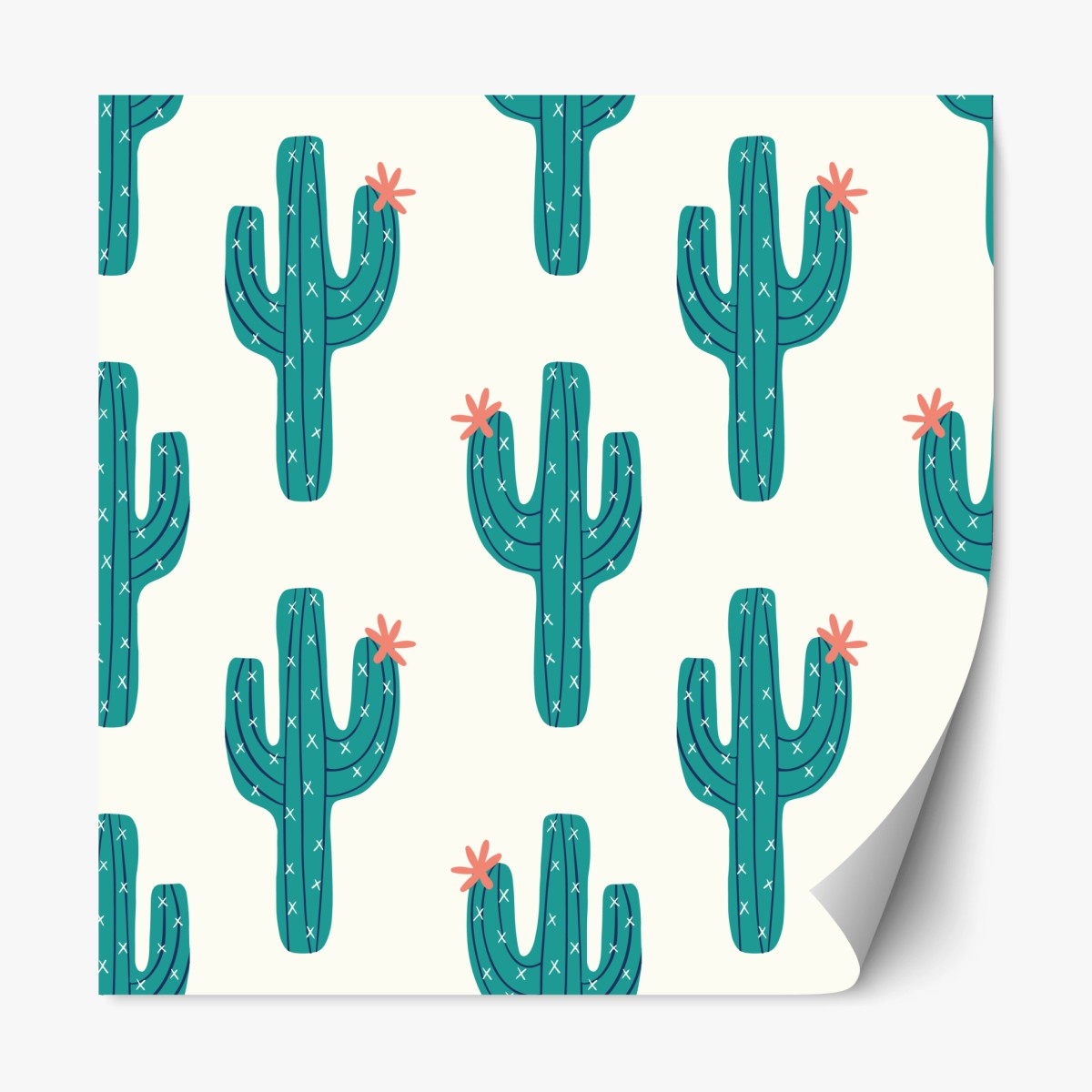 Pegatina reposicionable patrón de cactus en tonos turquesa y coral – Pixers®