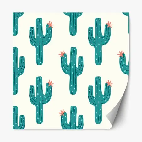 Pegatina reposicionable patrón de cactus en tonos turquesa y coral – Pixers®