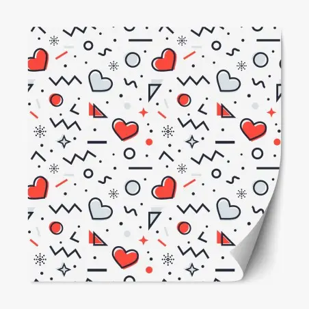Pegatina reposicionable patrón de corazones y formas geométricas estilo memphis – Pixers®