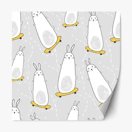 Pegatina reposicionable conejos en monopatines sobre fondo gris – Pixers®