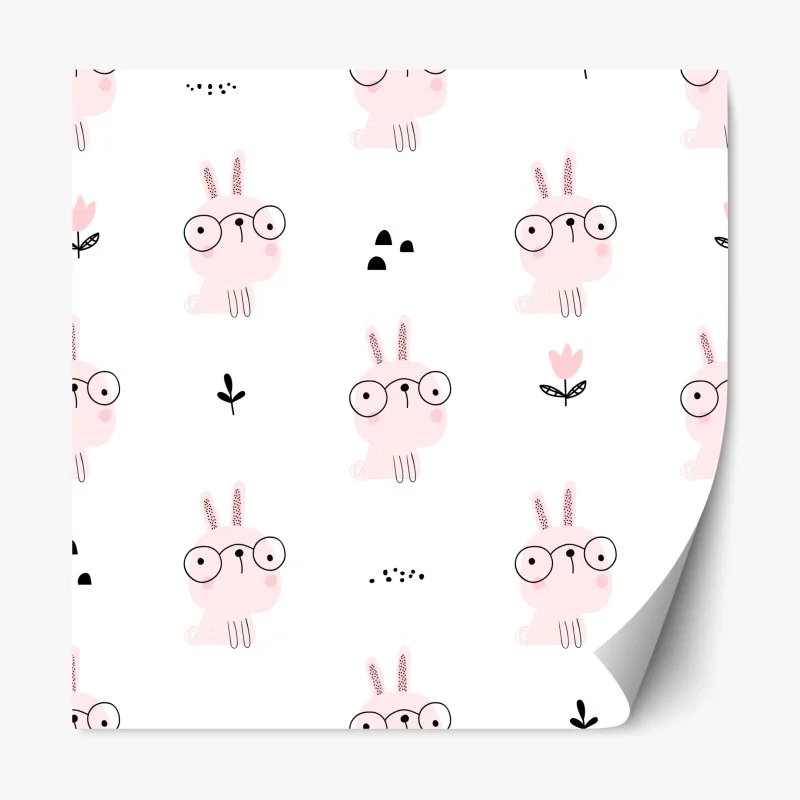 Pegatina reposicionable conejitos con gafas sobre fondo blanco