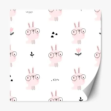 Pegatina reposicionable conejitos con gafas sobre fondo blanco – Pixers®
