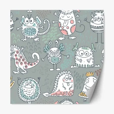 Pegatina reposicionable monstruos alegres para cuarto infantil – Pixers®