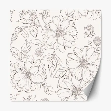 Pegatina reposicionable estampado floral delicado en blanco y negro – Pixers®