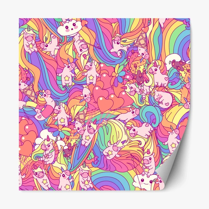 Pegatina reposicionable mundo de unicornios y arcoíris encantados