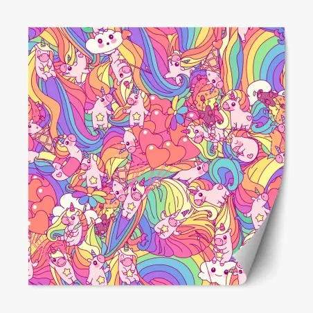 Pegatina reposicionable mundo de unicornios y arcoíris encantados – Pixers®