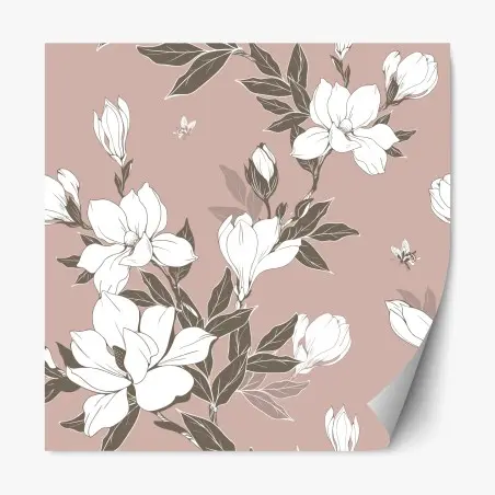 Pegatina reposicionable fondo floral de magnolias en rosa empolvado – Pixers®