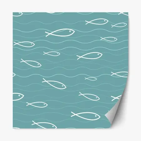 Pegatina reposicionable diseño de peces en tonos turquesa y ondas marinas – Pixers®