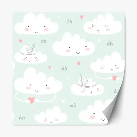 Pegatina reposicionable nubes sonrientes en tonos pastel – Pixers®