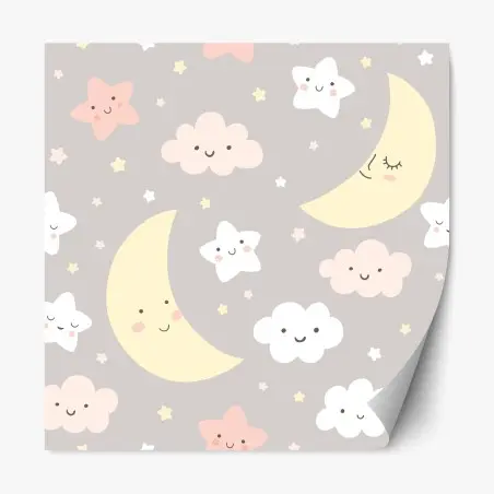 Pegatina reposicionable diseño infantil de luna y estrellas en tonos pastel – Pixers®