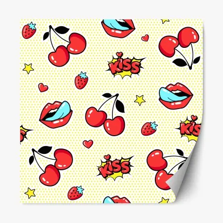 Pegatina reposicionable diseño pop art con cerezas y labios – Pixers®