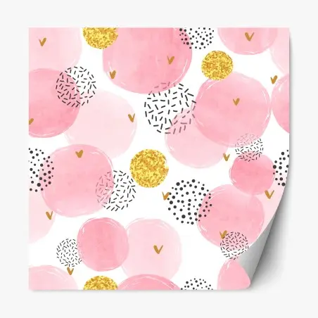Pegatina reposicionable patrón acuarela rosa con detalles dorados y corazones – Pixers®