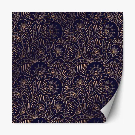 Pegatina reposicionable diseño floral dorado sobre fondo azul marino – Pixers®